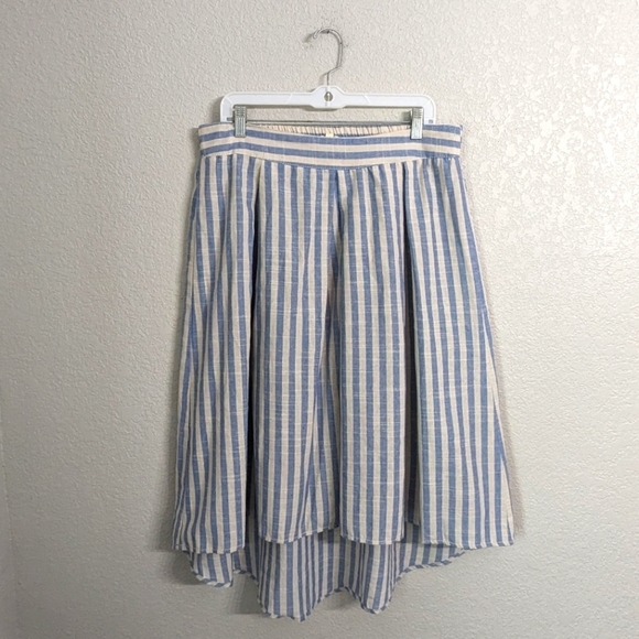 Max Studio A-Line Skirt Knee Length Hi-Low Hem Canvas Blue White Striped XL - Picture 1 of 9